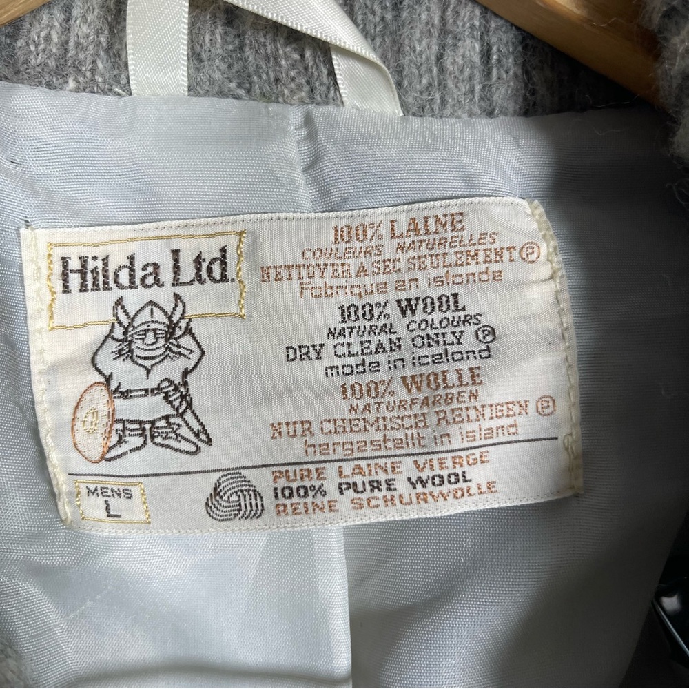 Hilda Ltd Men’s Large 100% Wool Gray Fair Isle‎ Button Down Grandpa Cardigan VTG - Picture 12 of 14